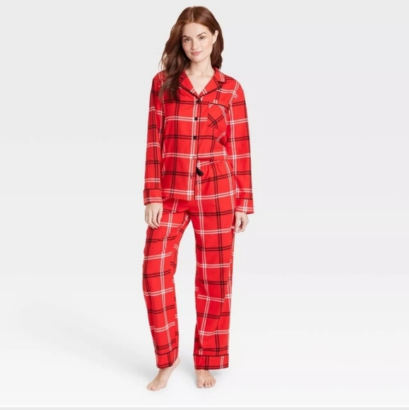 Wondershop Women's Notch Collar Plaid Flannel 2pc Pajama Set - Picture 1 of 15
